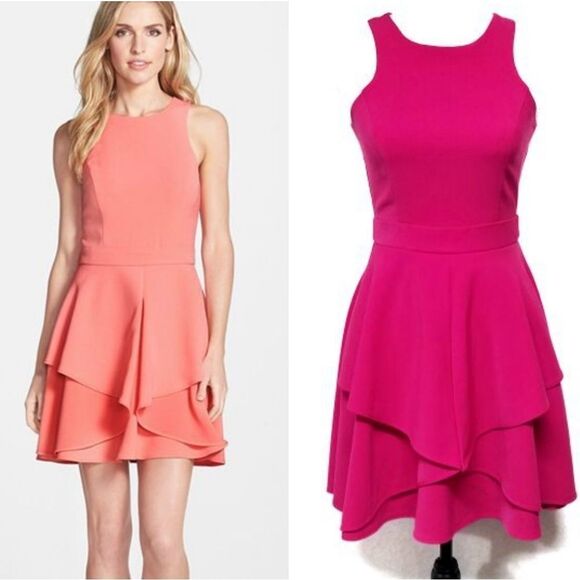 Adelyn Rae Ruffle Front Fit & Flare Pink Dress XS - Picture 1 of 8